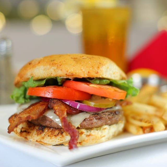 Chargrilled, 1/2 Pound Black Angus Beef Patty.
